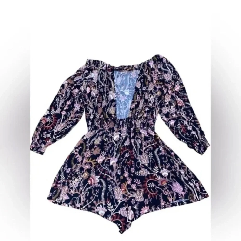 FREE PEOPLE - Pretty and Free Black Floral Print Romper - Picture 6 of 7